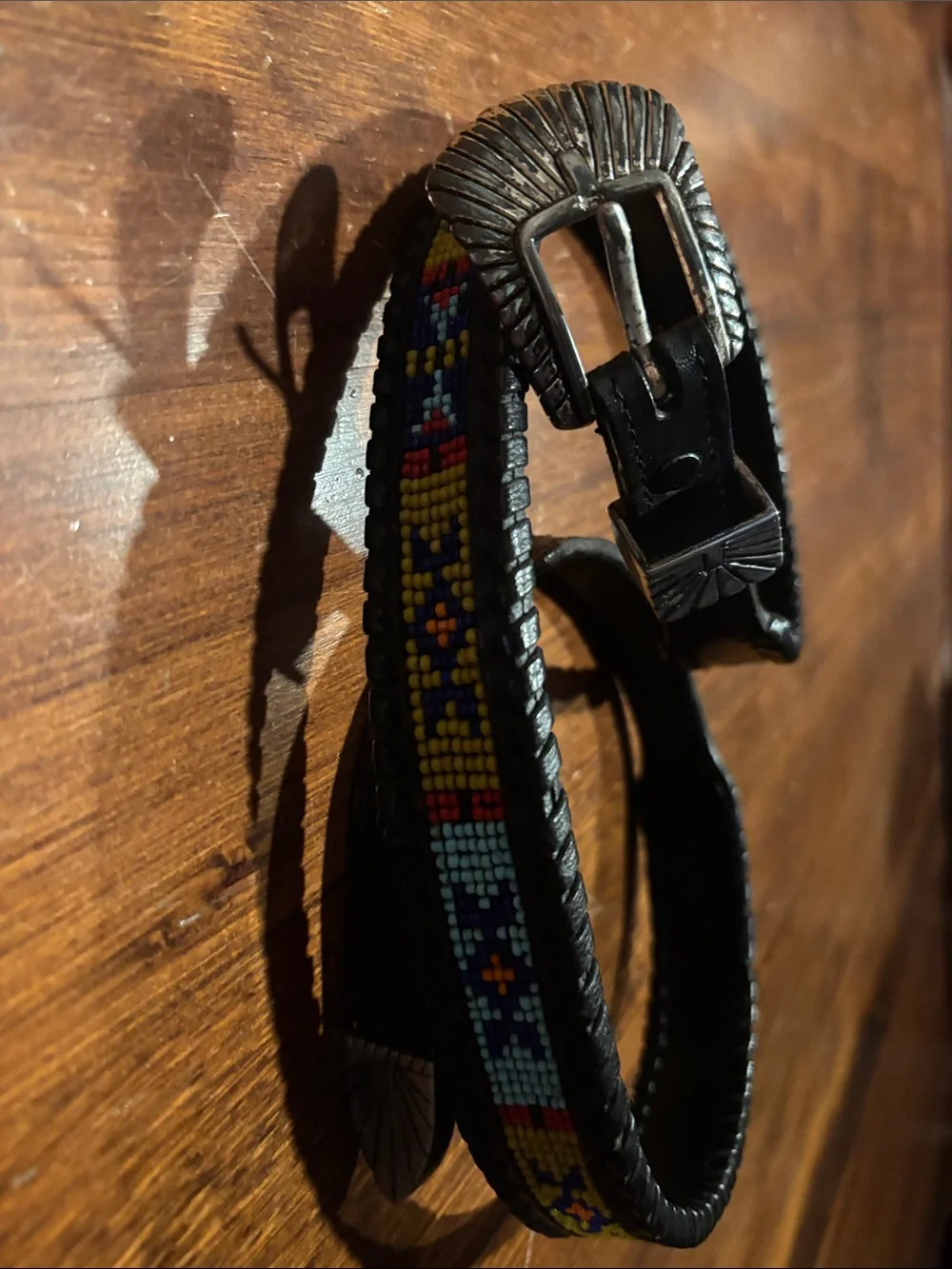 Women’s black western belt. Beaded. By Dos Amigos made in Mexico.